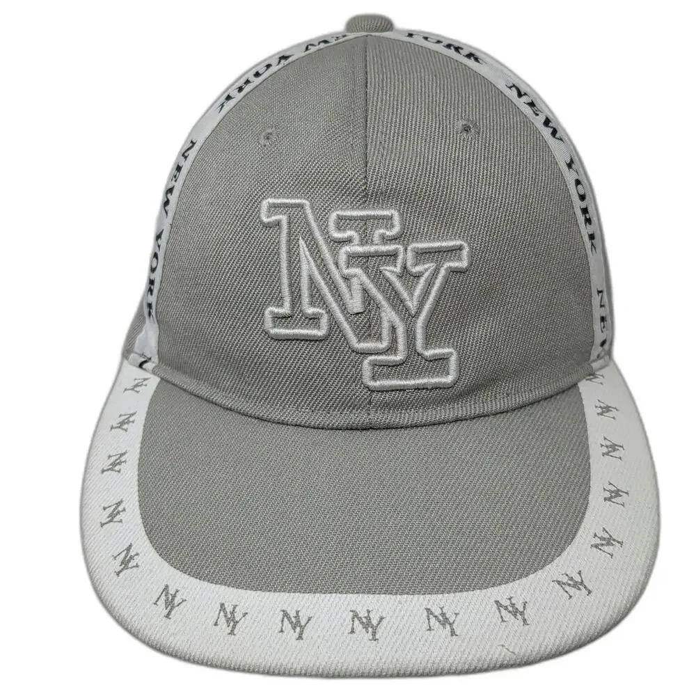 Gray Baseball Cap One Size NY New York Logo Taping Strapback Hat Embroidered